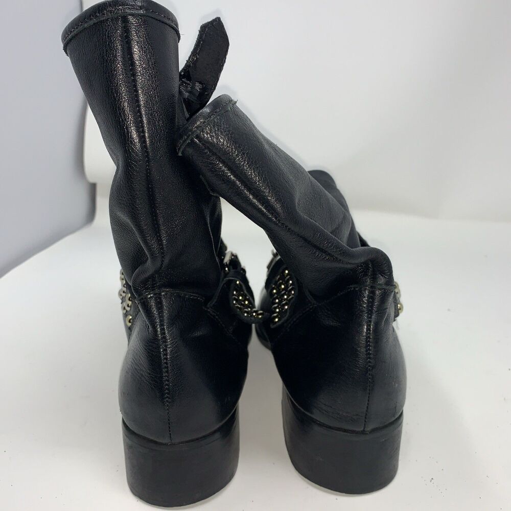 Carmim Women's Biker Moto Boots Black Leather Studded Buckle Strap Ankle Boots - Picture 13 of 14